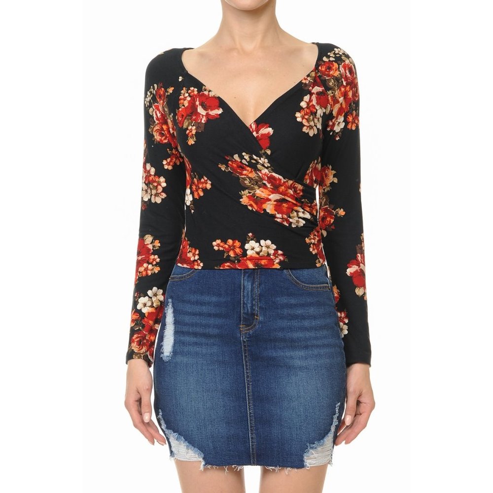 V-neck Wrap Front Crop Top
